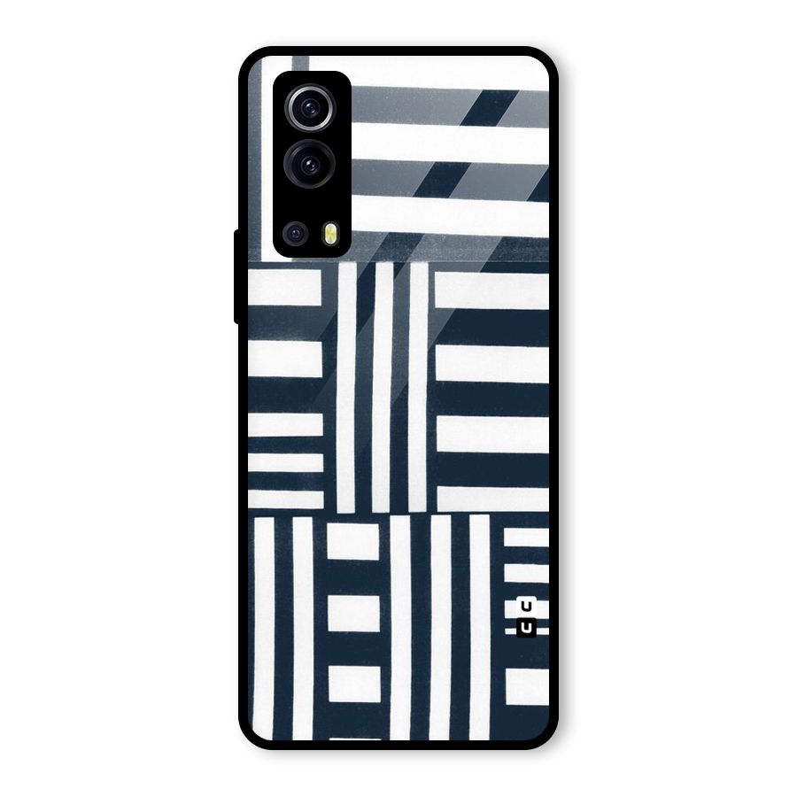 Square  Stripes Glass Back Case for Vivo iQOO Z3