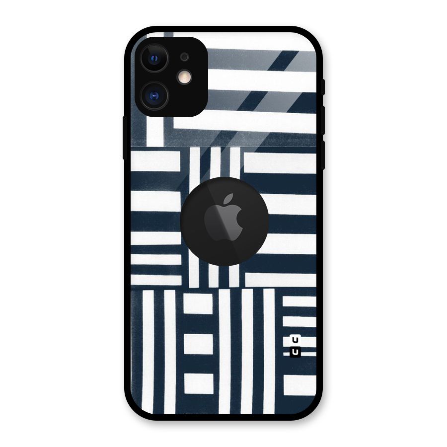Square  Stripes Glass Back Case for iPhone 11 Logo Cut