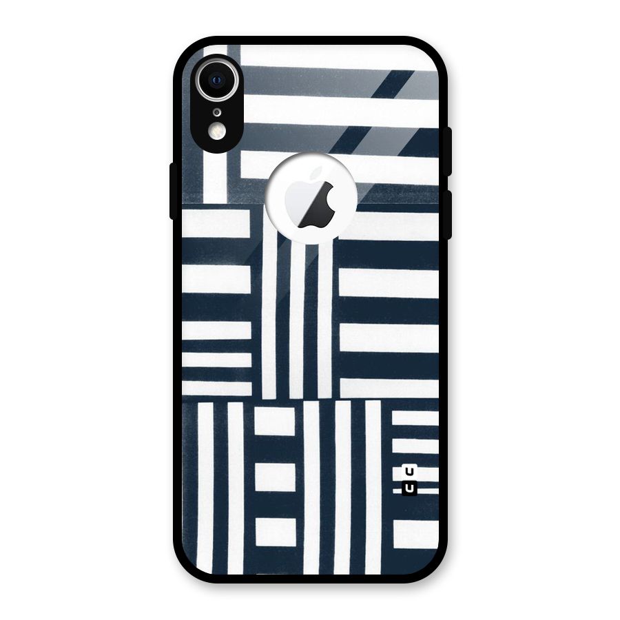 Square  Stripes Glass Back Case for iPhone XR Logo Cut