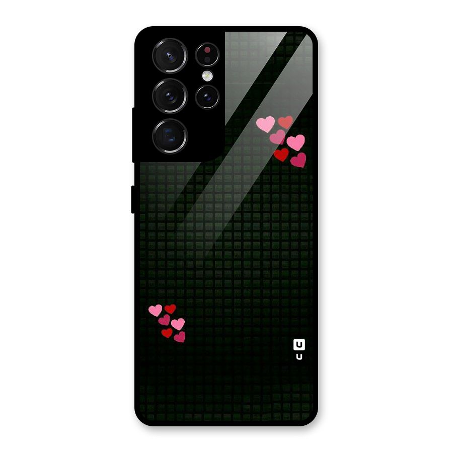 Square and Hearts Glass Back Case for Galaxy S21 Ultra 5G