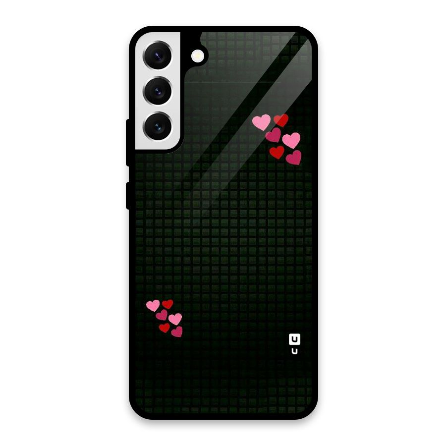 Square and Hearts Glass Back Case for Galaxy S22 Plus 5G