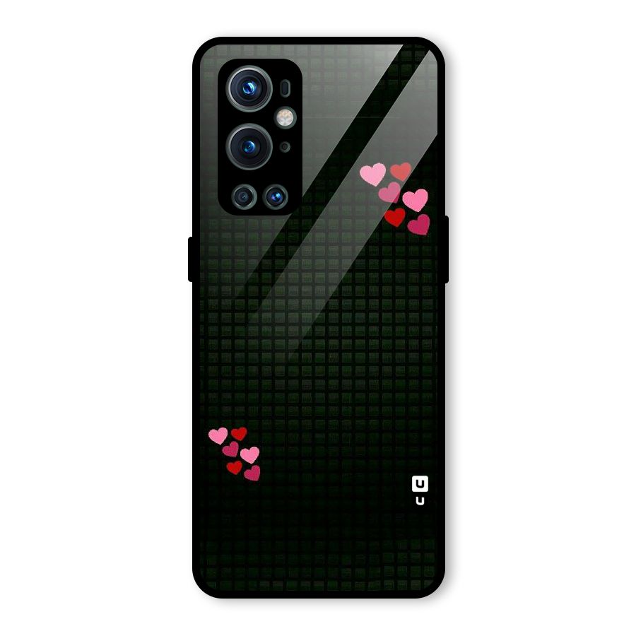 Square and Hearts Glass Back Case for OnePlus 9 Pro