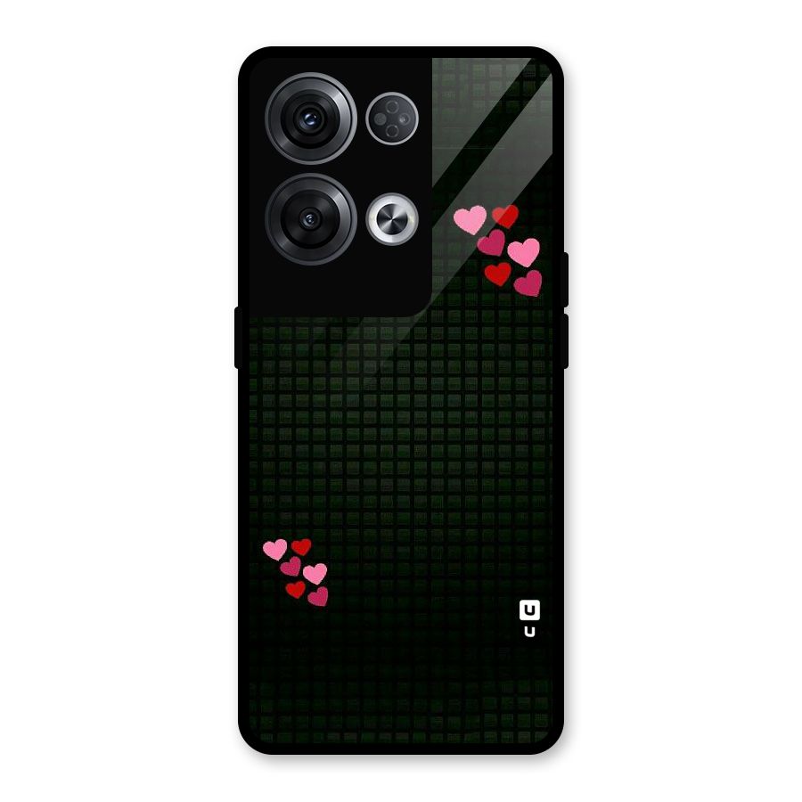 Square and Hearts Glass Back Case for Oppo Reno8 Pro 5G