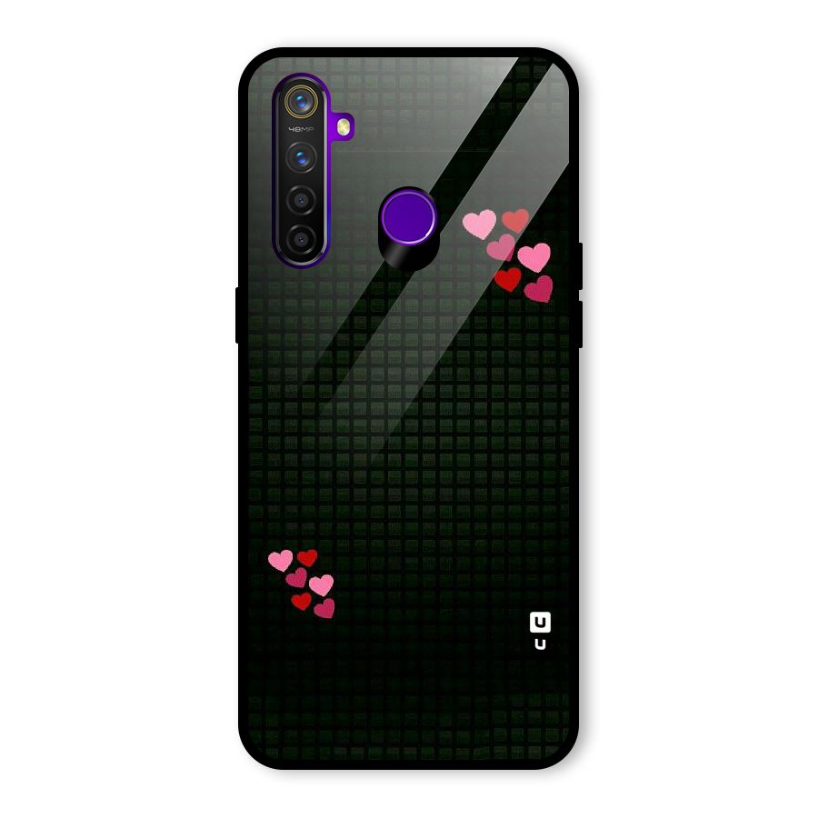 Square and Hearts Glass Back Case for Realme 5 Pro