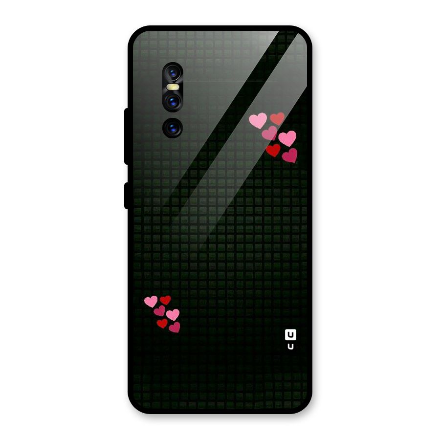 Square and Hearts Glass Back Case for Vivo V15 Pro