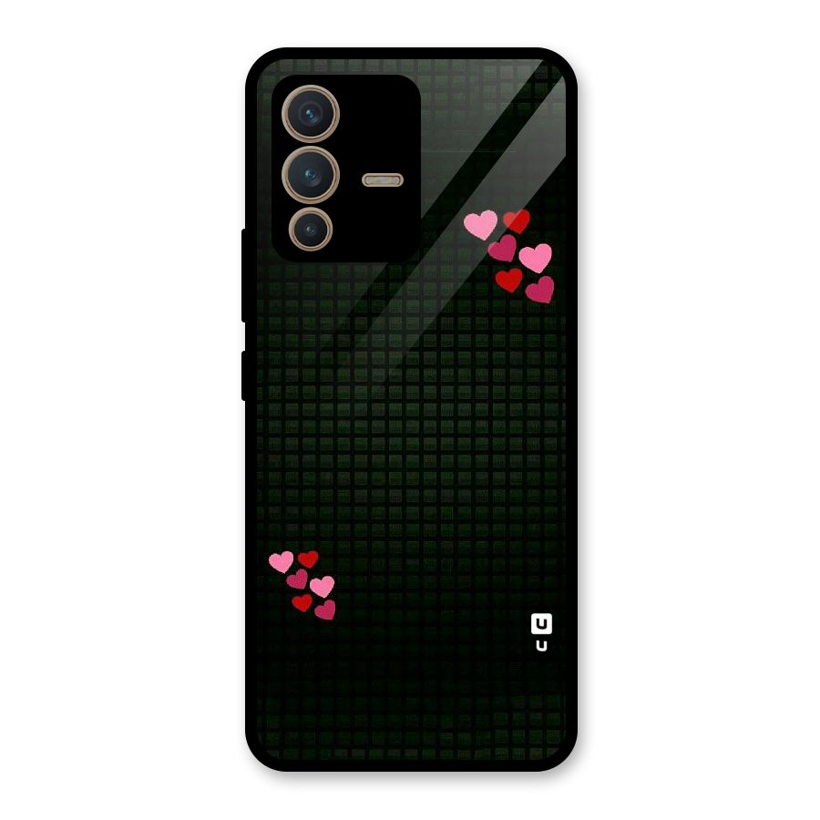 Square and Hearts Glass Back Case for Vivo V23 5G
