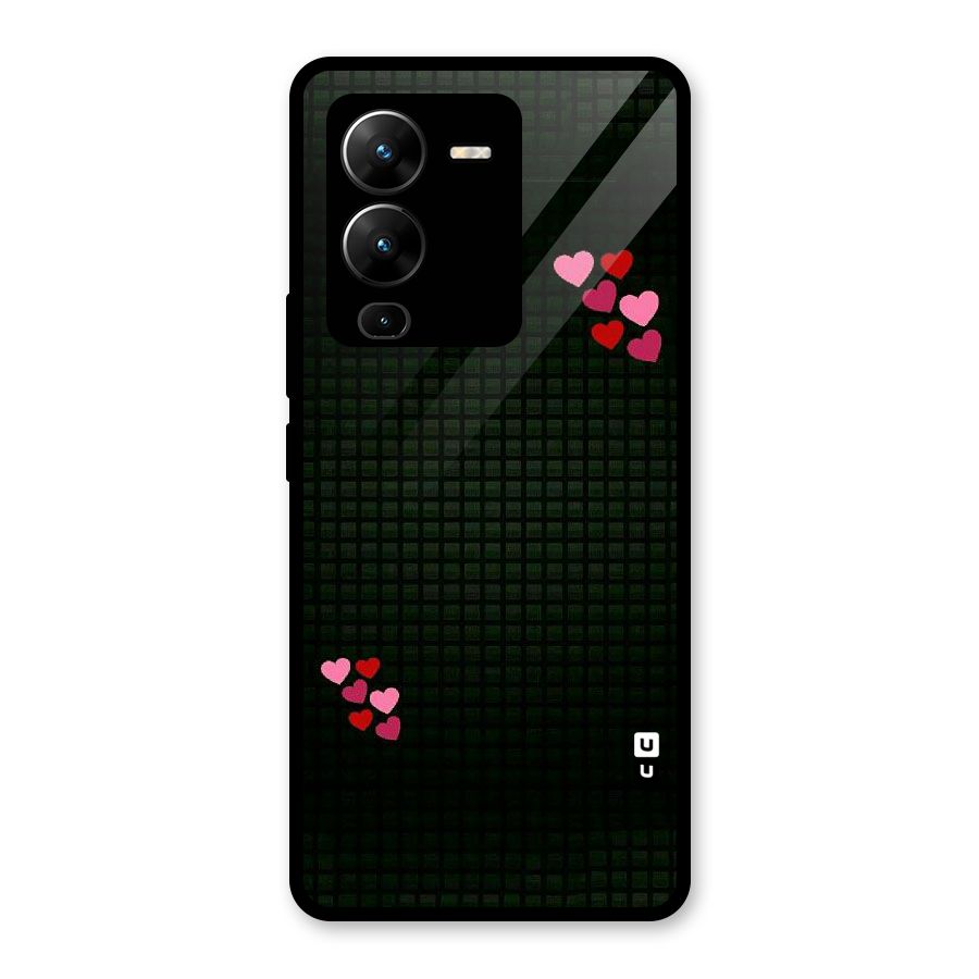 Square and Hearts Glass Back Case for Vivo V25 Pro