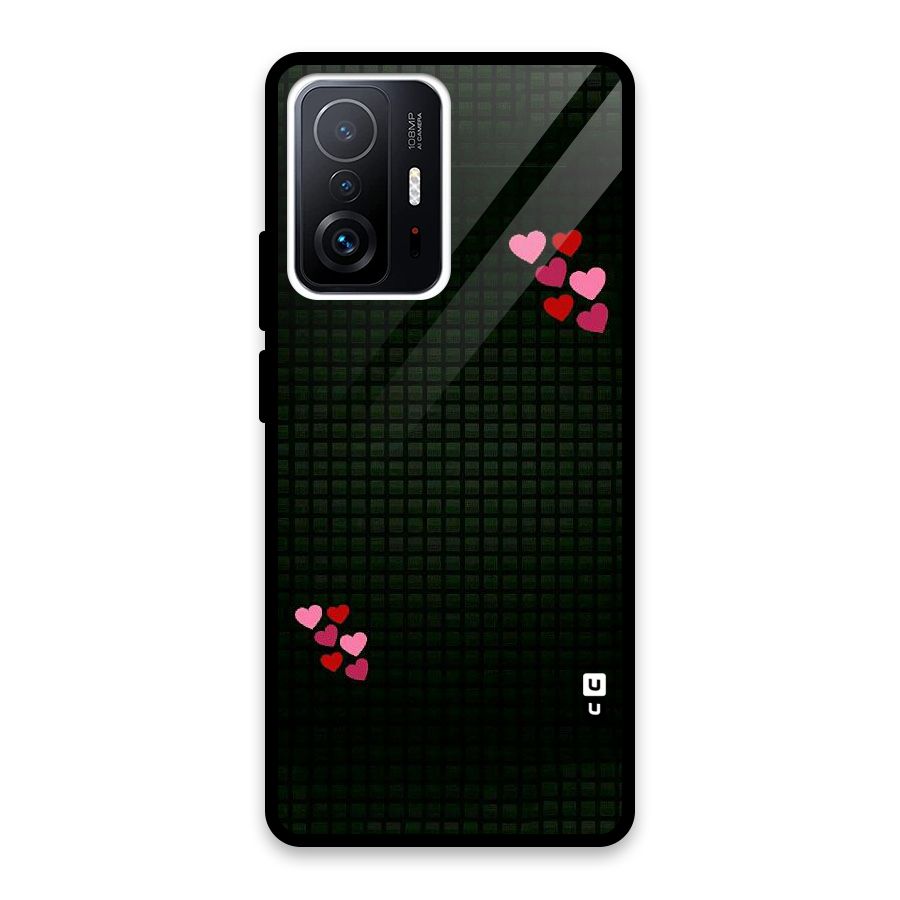 Square and Hearts Glass Back Case for Xiaomi 11T Pro