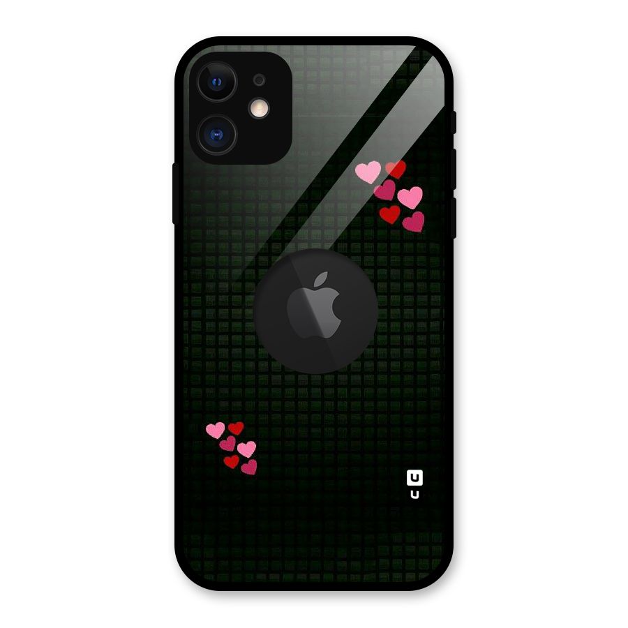 Square and Hearts Glass Back Case for iPhone 11 Logo Cut