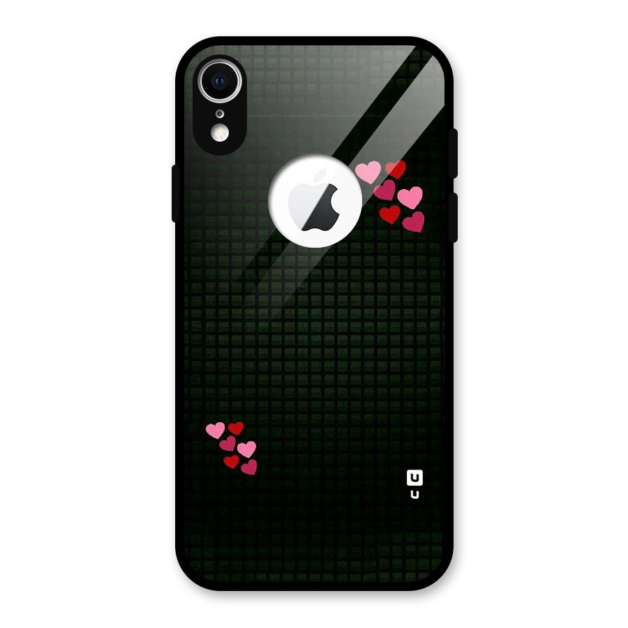 Square and Hearts Glass Back Case for iPhone XR Logo Cut
