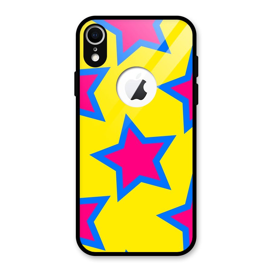 Star Pattern Glass Back Case for iPhone XR Logo Cut