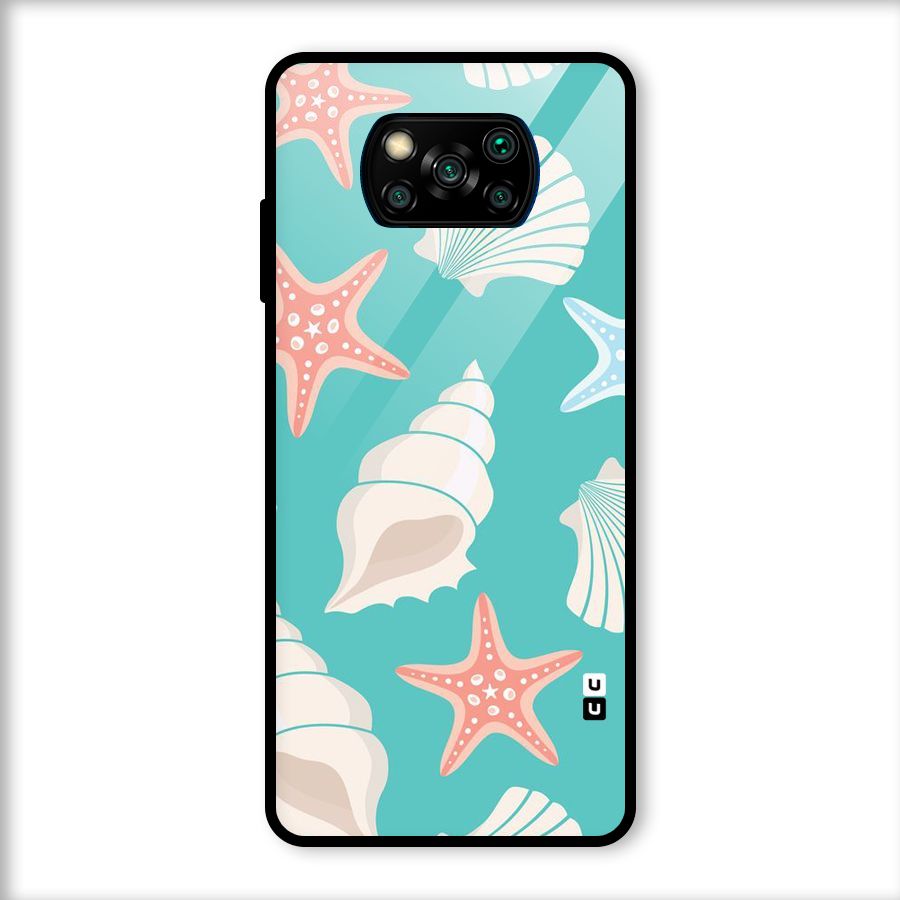 Starfish Sea Shell Glass Back Case for Poco X3