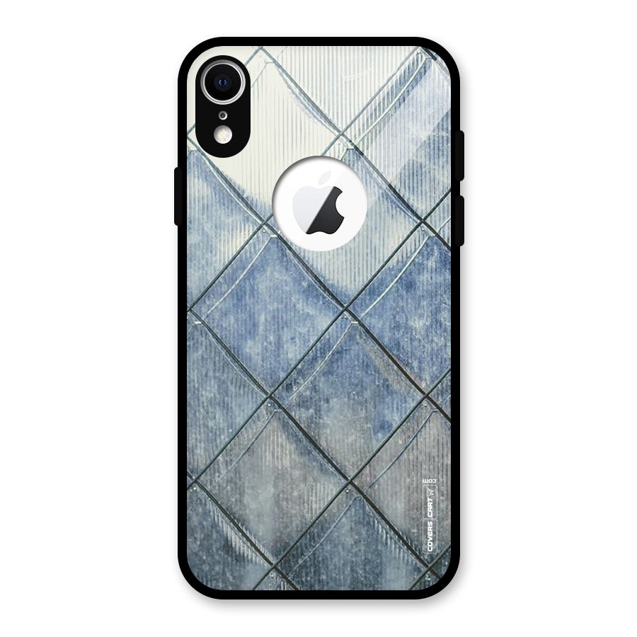 Steel Blue Pattern Glass Back Case for iPhone XR Logo Cut
