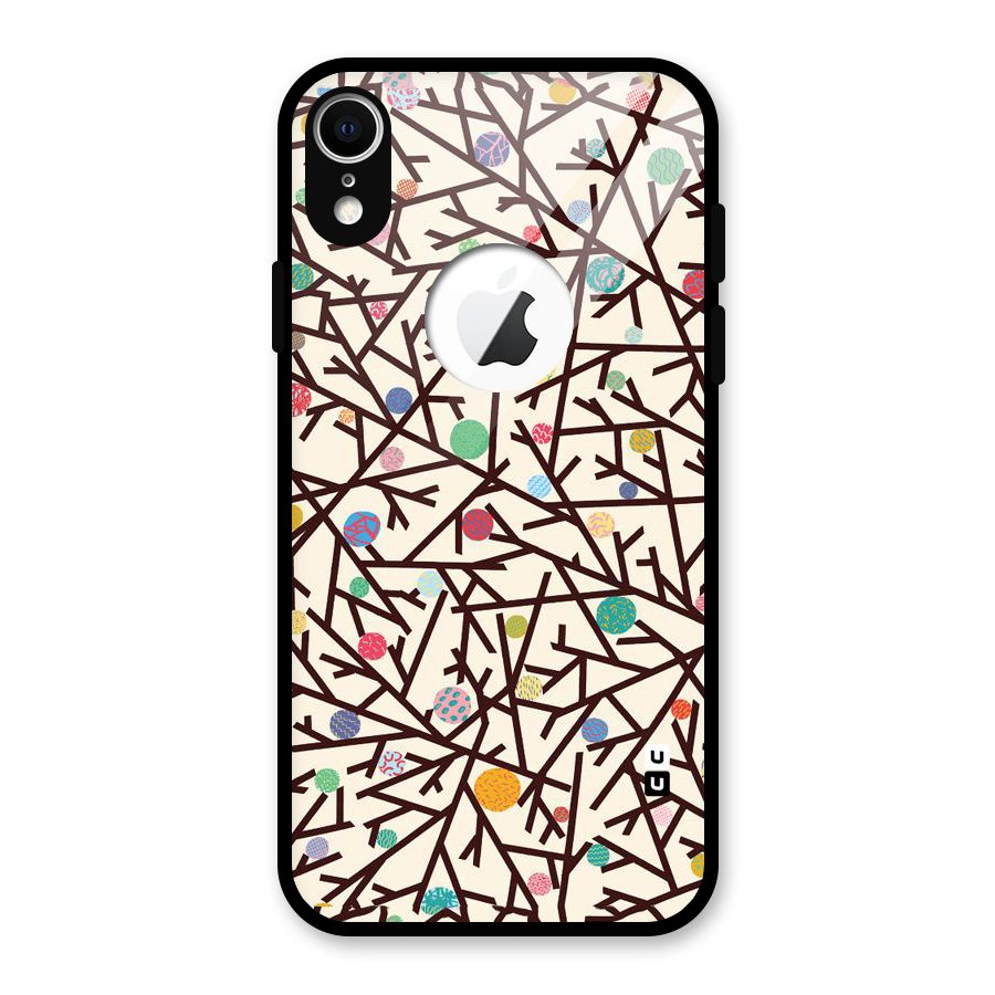 Stem Pattern Glass Back Case for iPhone XR Logo Cut
