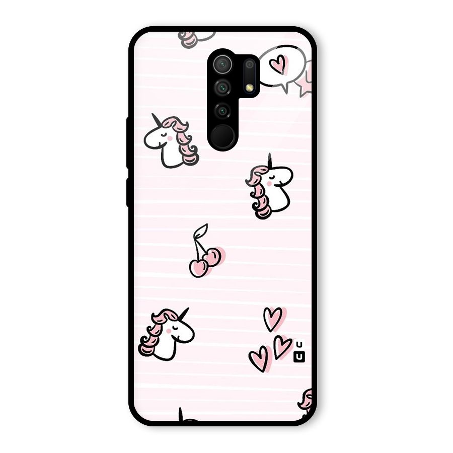 Strawberries And Unicorns Glass Back Case for Redmi 9 Prime