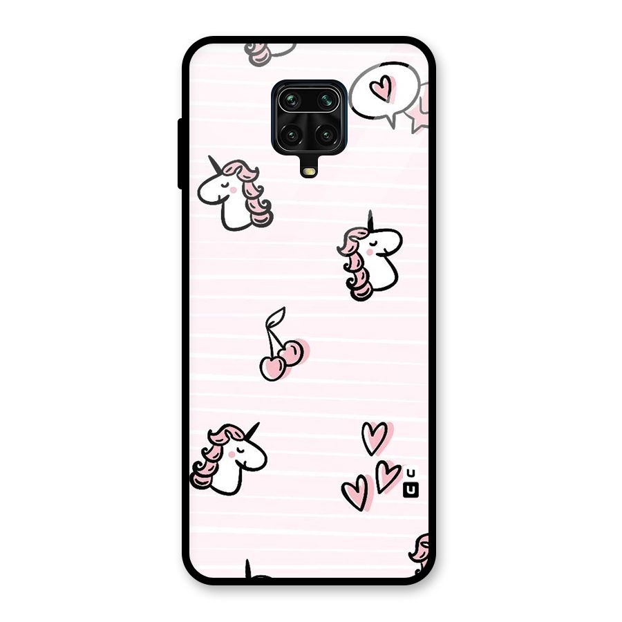 Strawberries And Unicorns Glass Back Case for Redmi Note 9 Pro