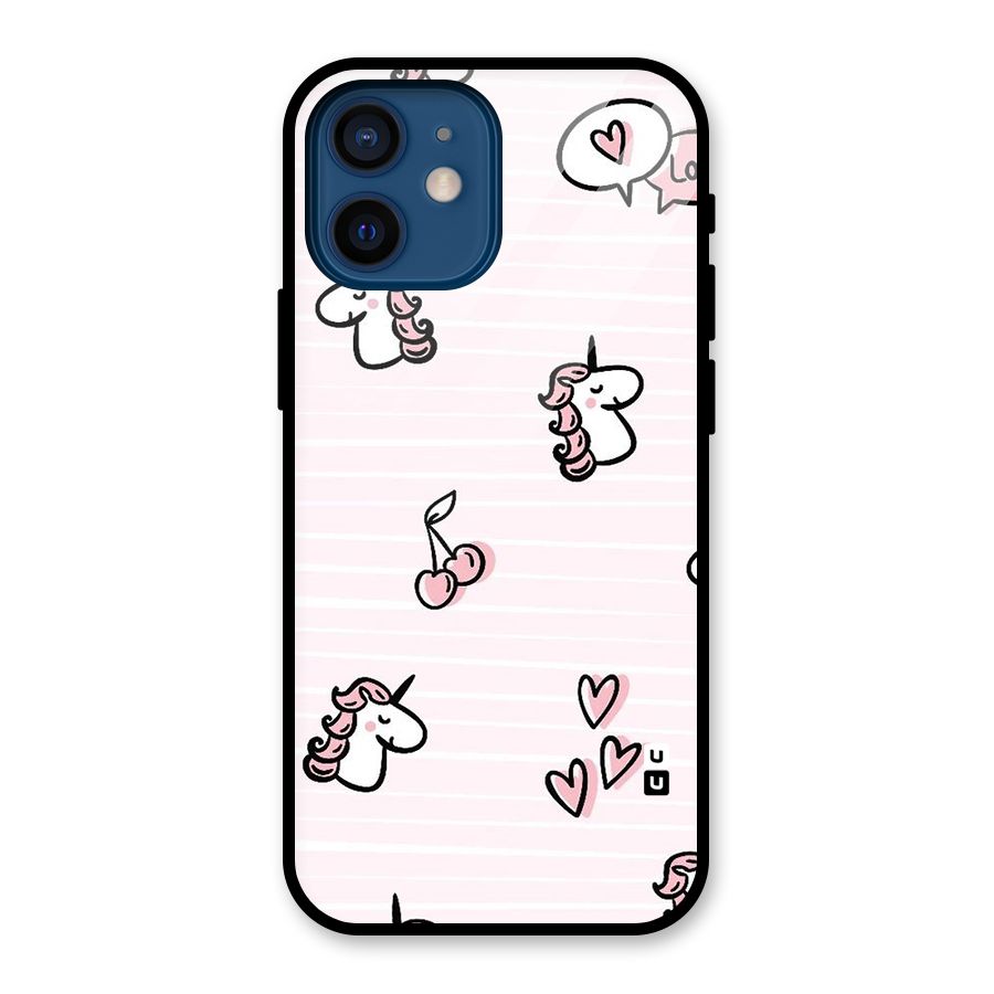 Strawberries And Unicorns Glass Back Case for iPhone 12 Mini