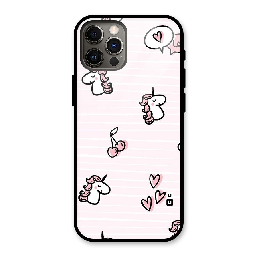 Strawberries And Unicorns Glass Back Case for iPhone 12 Pro