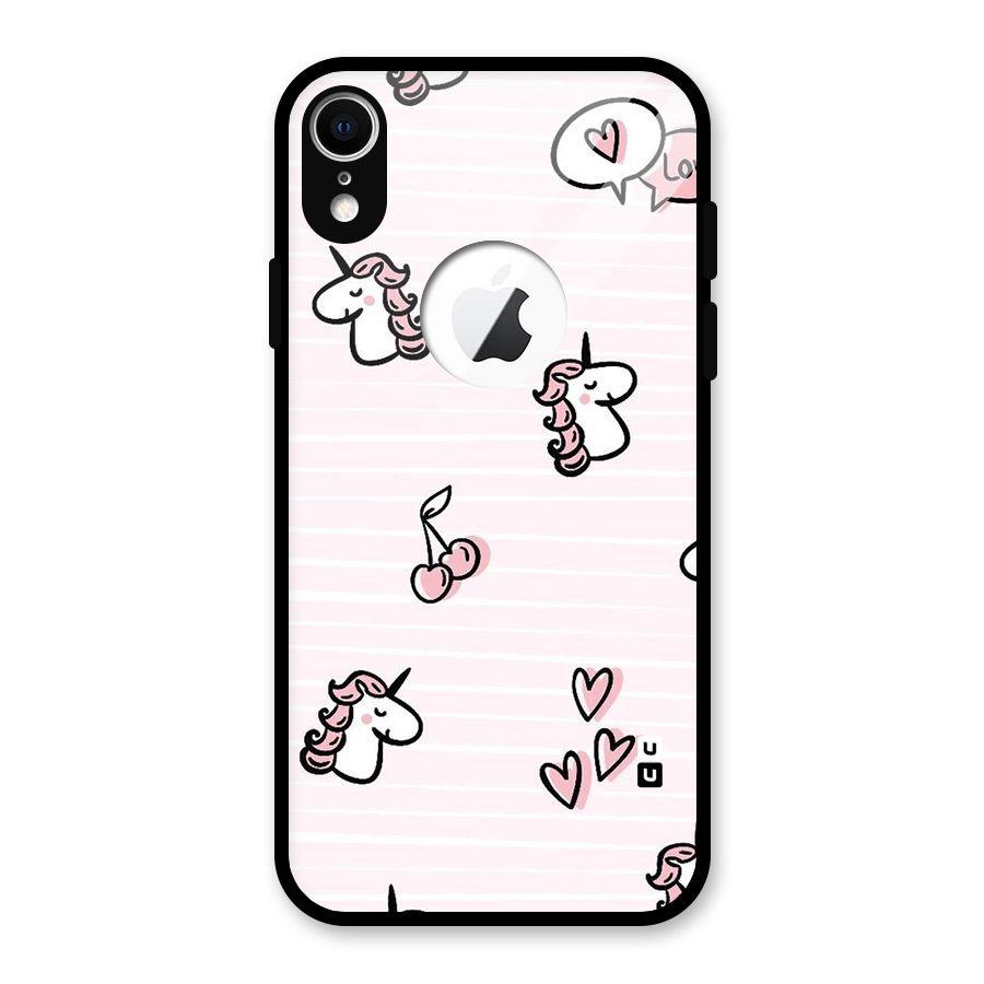 Strawberries And Unicorns Glass Back Case for iPhone XR Logo Cut