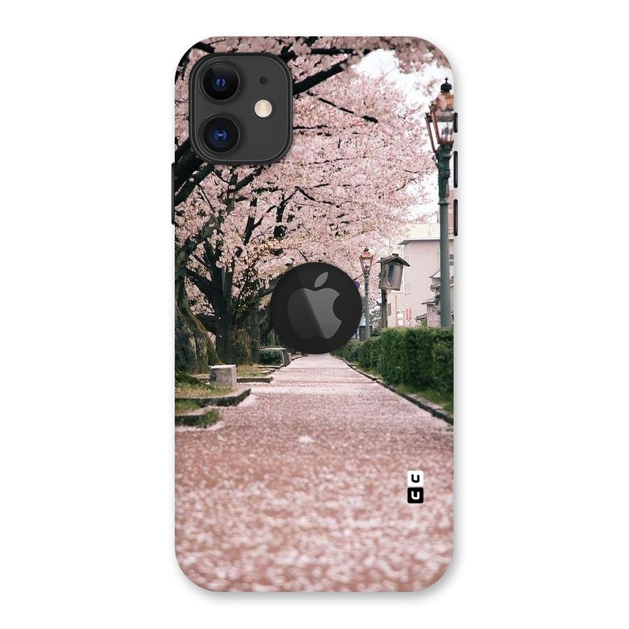 Street In Pink Flowers Back Case for iPhone 11 Logo Cut