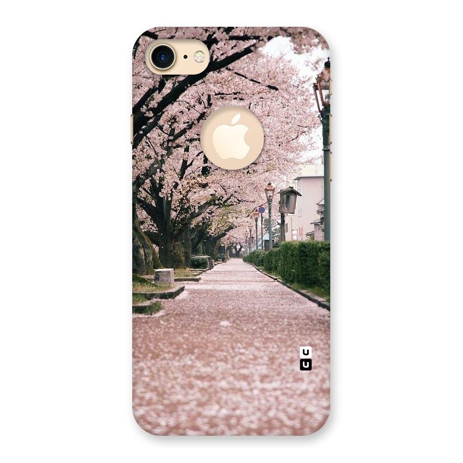 Street In Pink Flowers Back Case for iPhone 7 Logo Cut