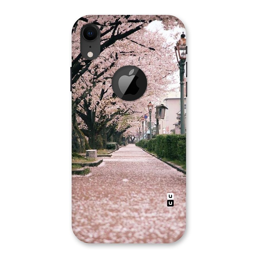 Street In Pink Flowers Back Case for iPhone XR Logo Cut
