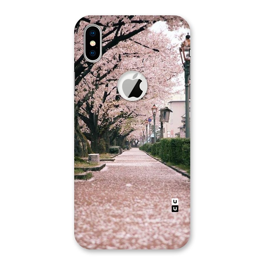 Street In Pink Flowers Back Case for iPhone XS Logo Cut