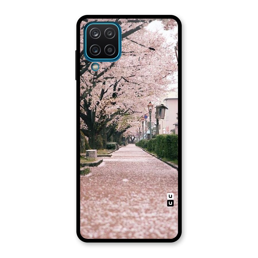 Street In Pink Flowers Glass Back Case for Galaxy A12