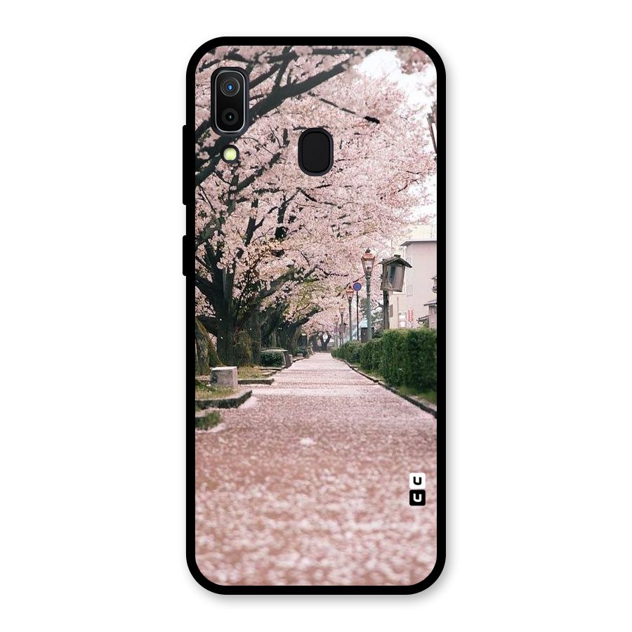 Street In Pink Flowers Glass Back Case for Galaxy A30