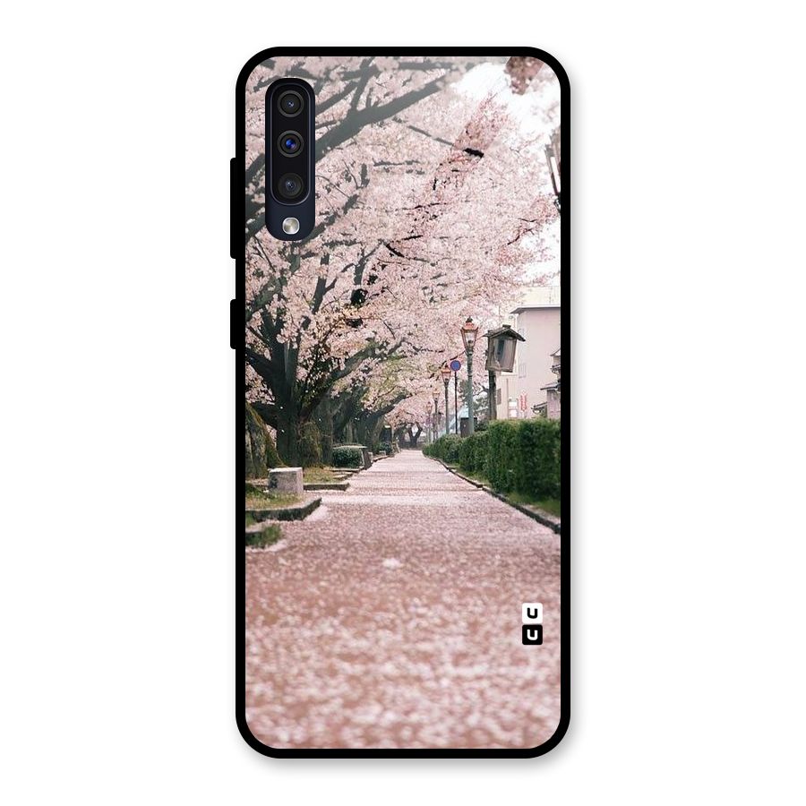 Street In Pink Flowers Glass Back Case for Galaxy A50