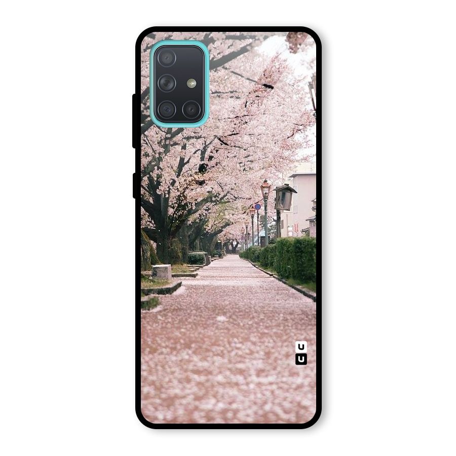 Street In Pink Flowers Glass Back Case for Galaxy A71