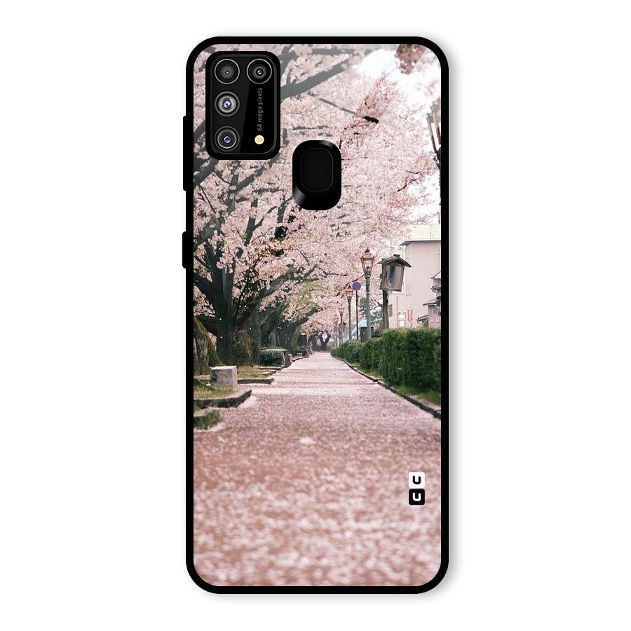 Street In Pink Flowers Glass Back Case for Galaxy F41