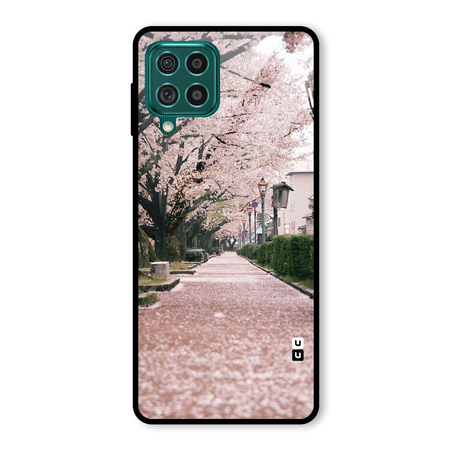 Street In Pink Flowers Glass Back Case for Galaxy F62