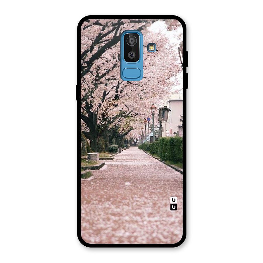 Street In Pink Flowers Glass Back Case for Galaxy J8