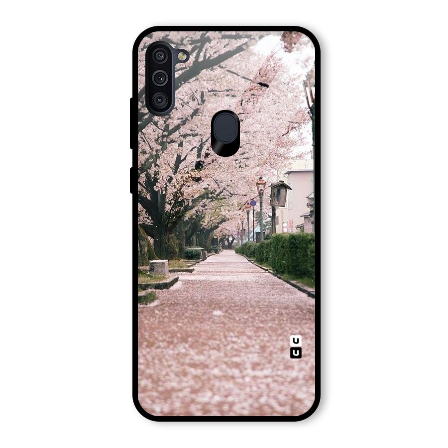 Street In Pink Flowers Glass Back Case for Galaxy M11