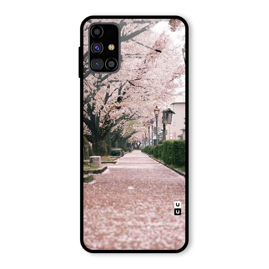 Street In Pink Flowers Glass Back Case for Galaxy M31s