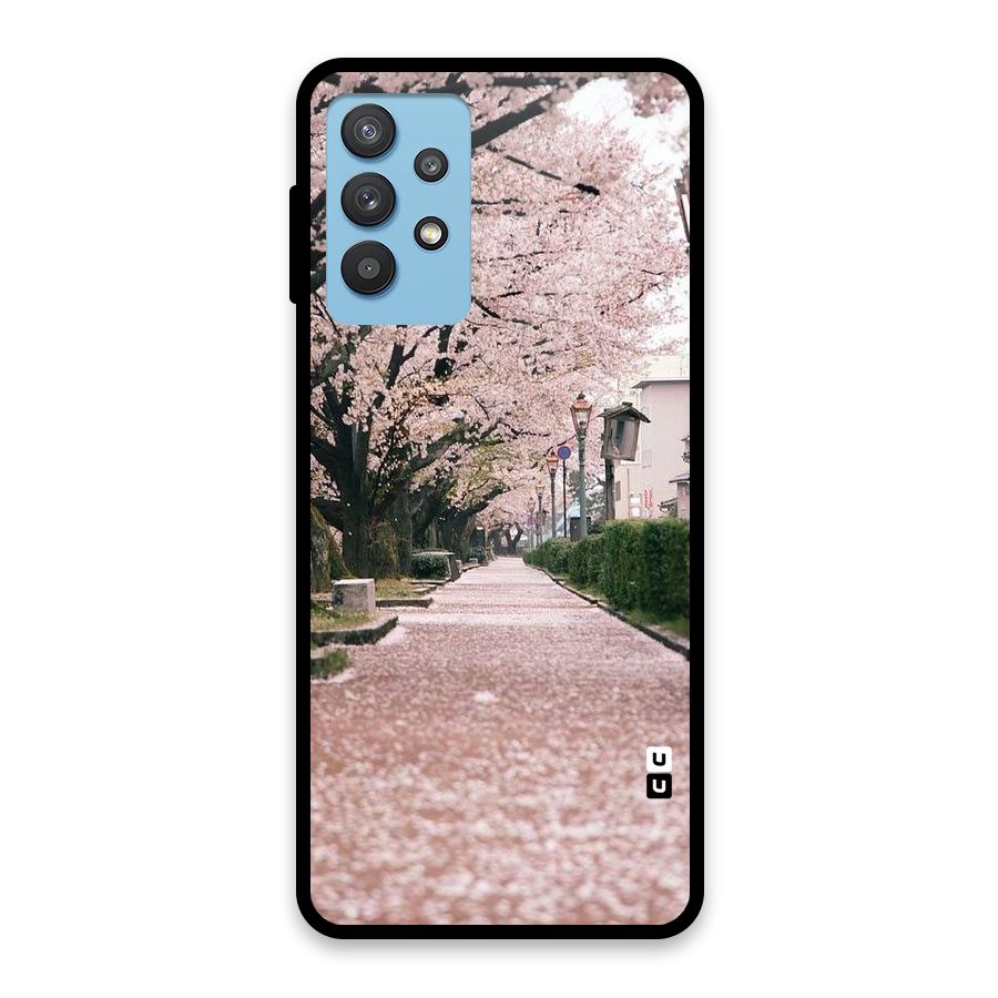 Street In Pink Flowers Glass Back Case for Galaxy M32 5G