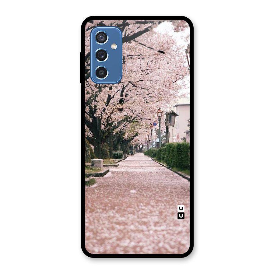 Street In Pink Flowers Glass Back Case for Galaxy M52 5G