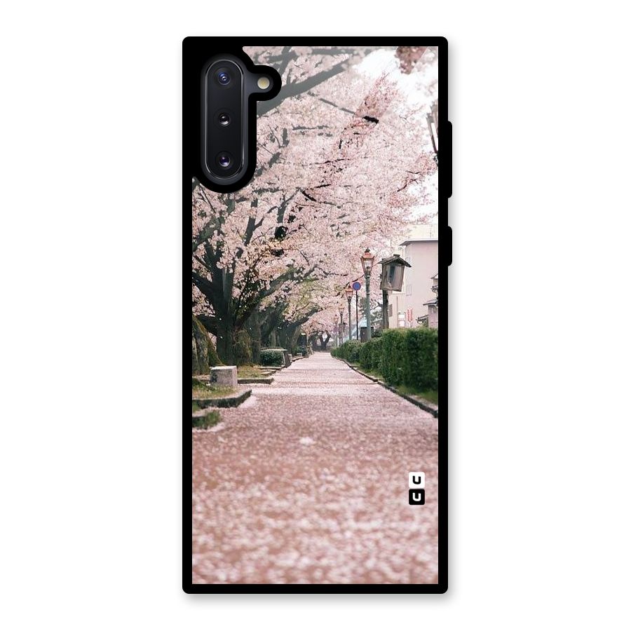 Street In Pink Flowers Glass Back Case for Galaxy Note 10