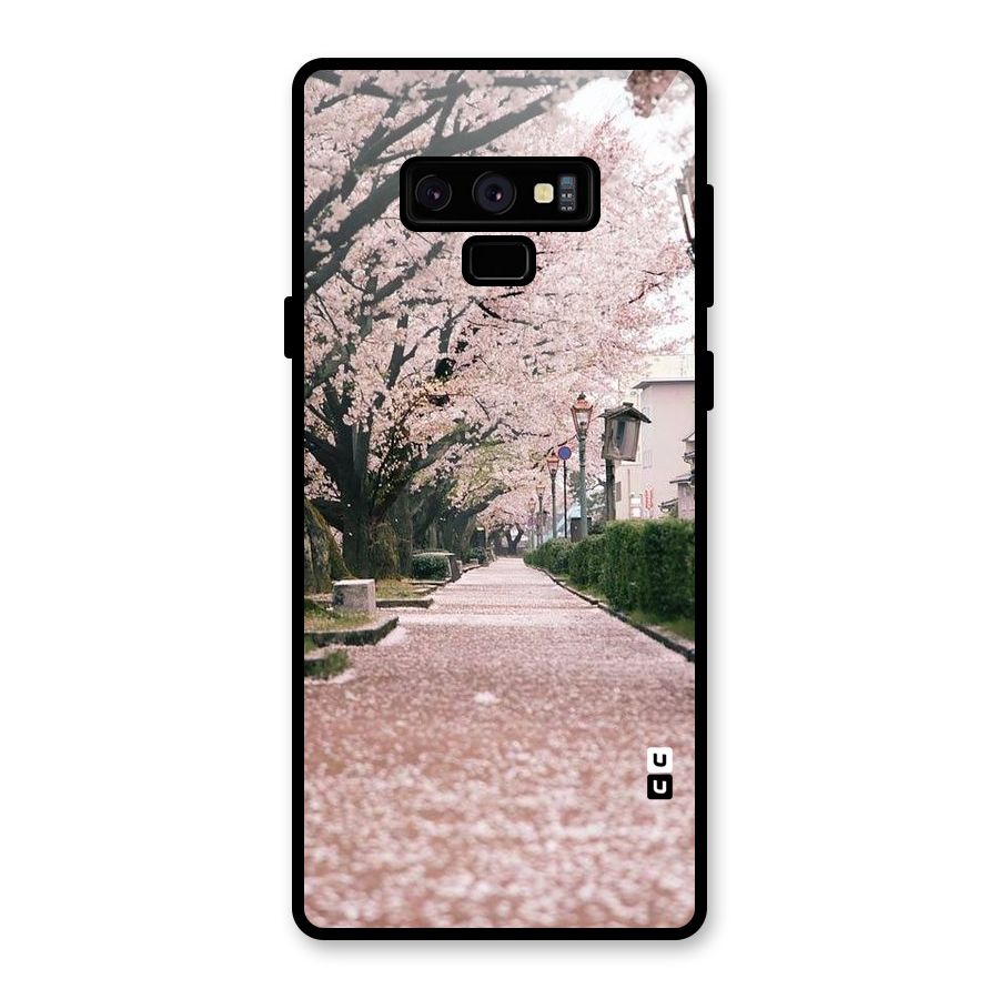 Street In Pink Flowers Glass Back Case for Galaxy Note 9