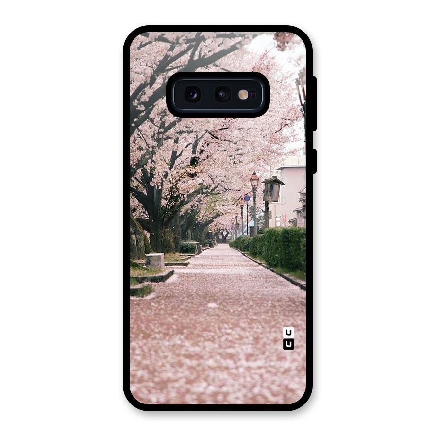 Street In Pink Flowers Glass Back Case for Galaxy S10e