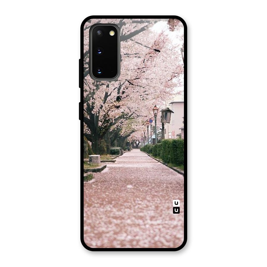 Street In Pink Flowers Glass Back Case for Galaxy S20