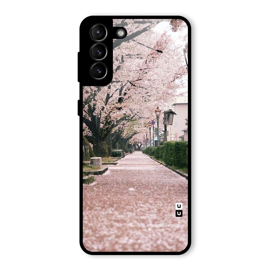 Street In Pink Flowers Glass Back Case for Galaxy S21 Plus