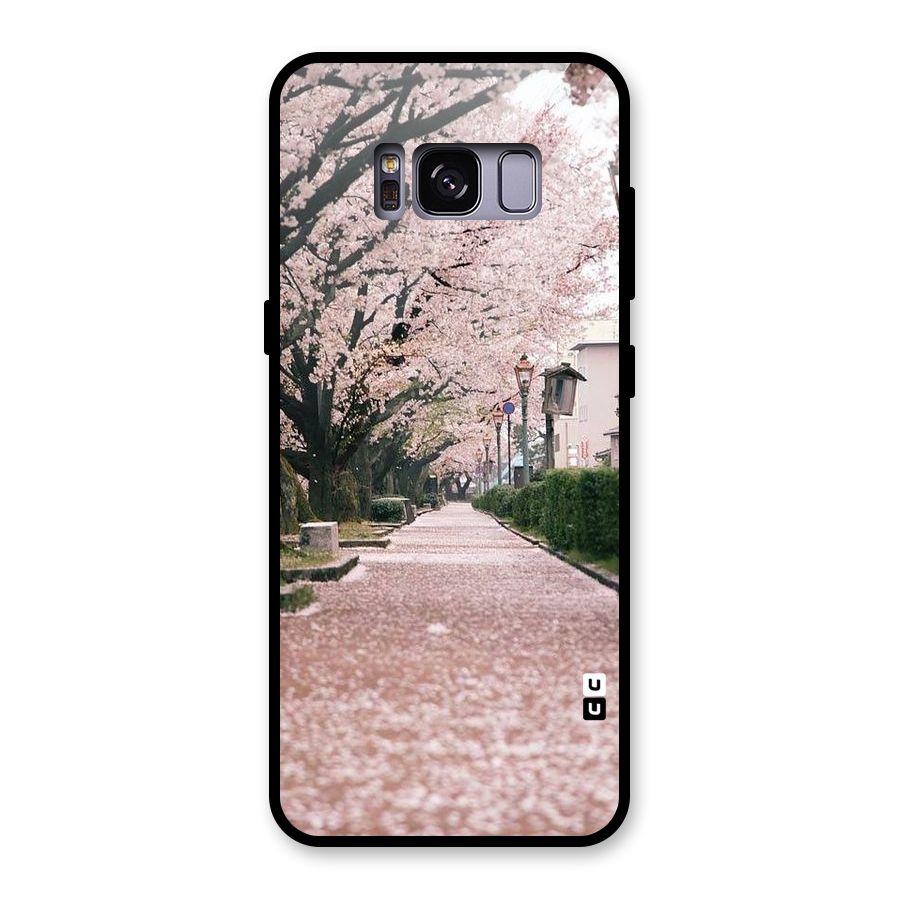 Street In Pink Flowers Glass Back Case for Galaxy S8