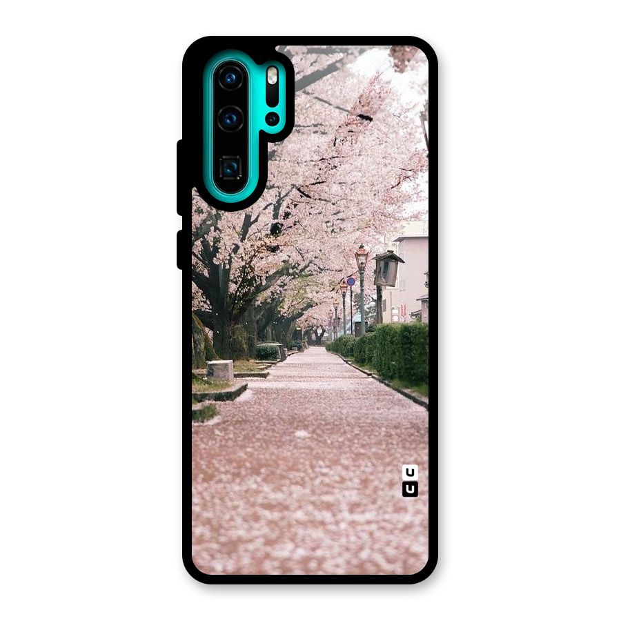Street In Pink Flowers Glass Back Case for Huawei P30 Pro