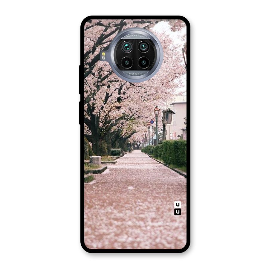 Street In Pink Flowers Glass Back Case for Mi 10i