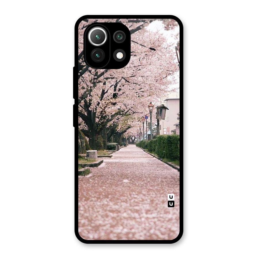 Street In Pink Flowers Glass Back Case for Mi 11 Lite