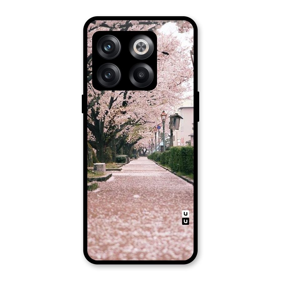 Street In Pink Flowers Glass Back Case for OnePlus 10T