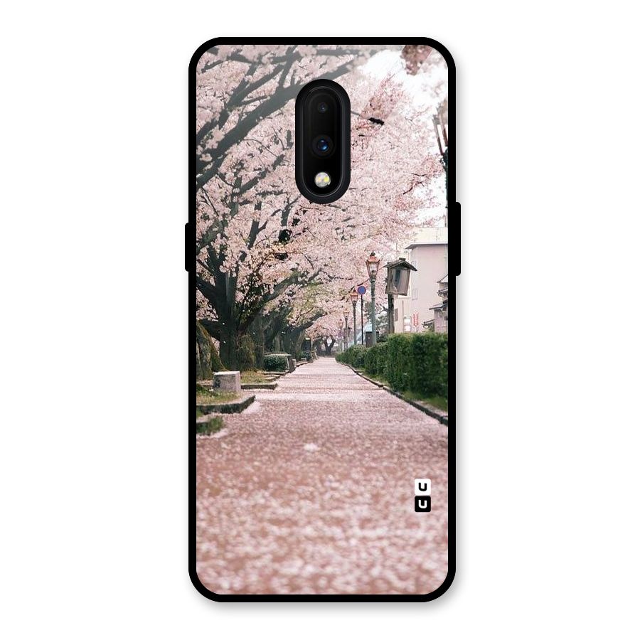 Street In Pink Flowers Glass Back Case for OnePlus 7