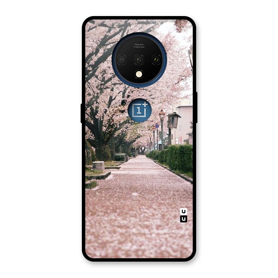 Street In Pink Flowers Glass Back Case for OnePlus 7T